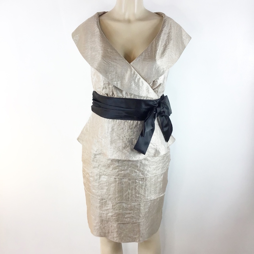MARINA Dress Size‎ 10 Metallic Taupe Black Waist